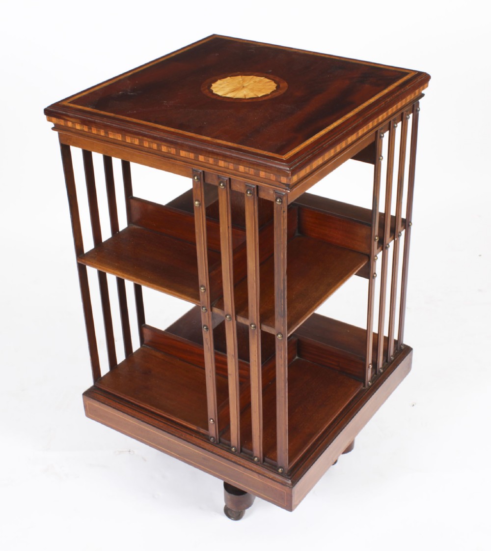 Antique Edwardian Inlaid Mahogany Revolving Bookcase C1900