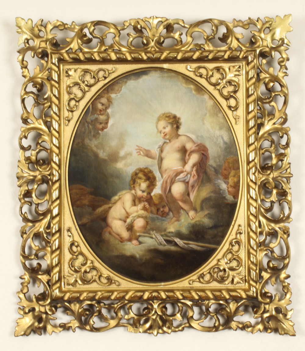 Antique Painting Boy Jesus In Florentine Frame 19th Century
