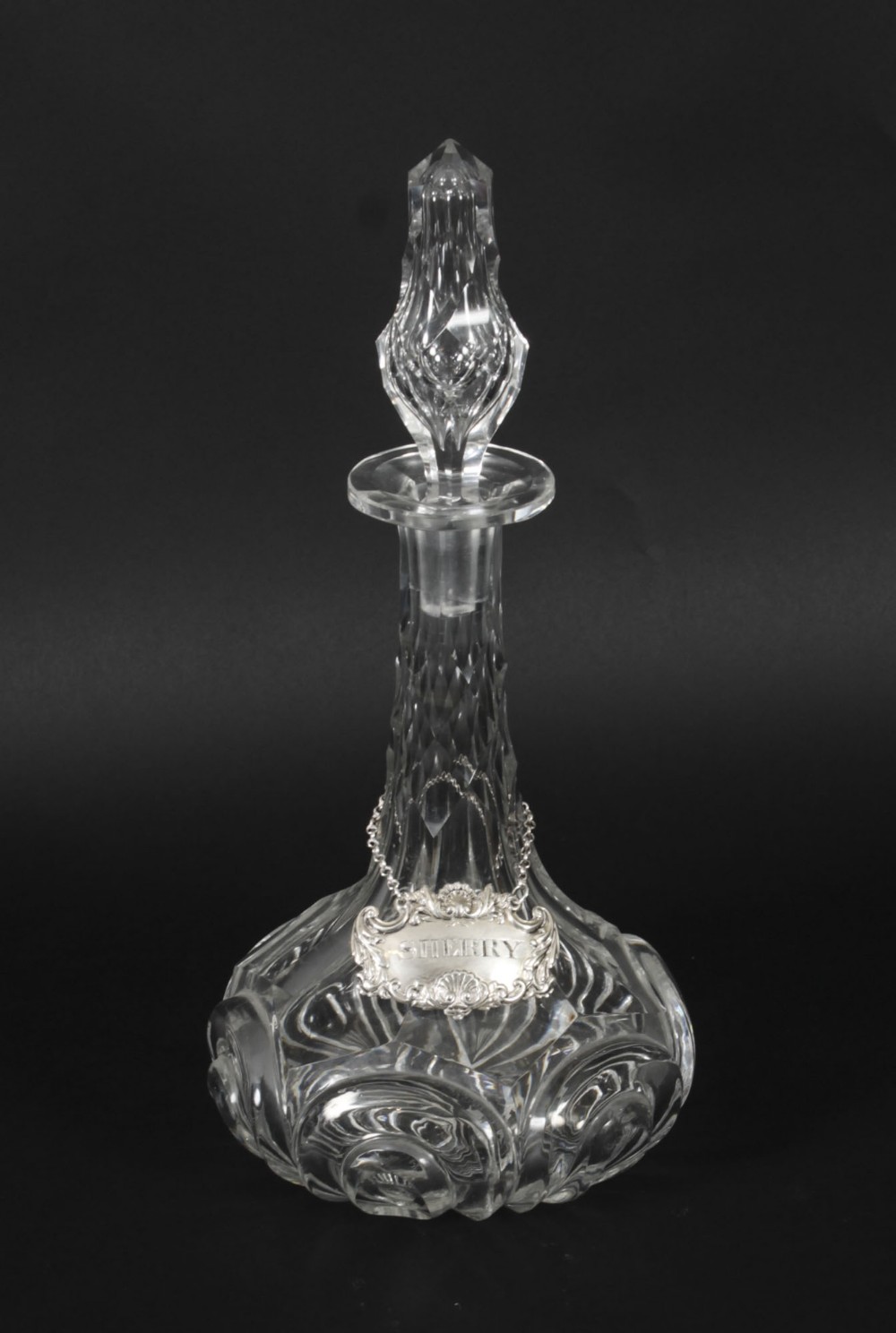Antique Cut Glass Ship's Sherry Decanter with Silver Label Circa 1920