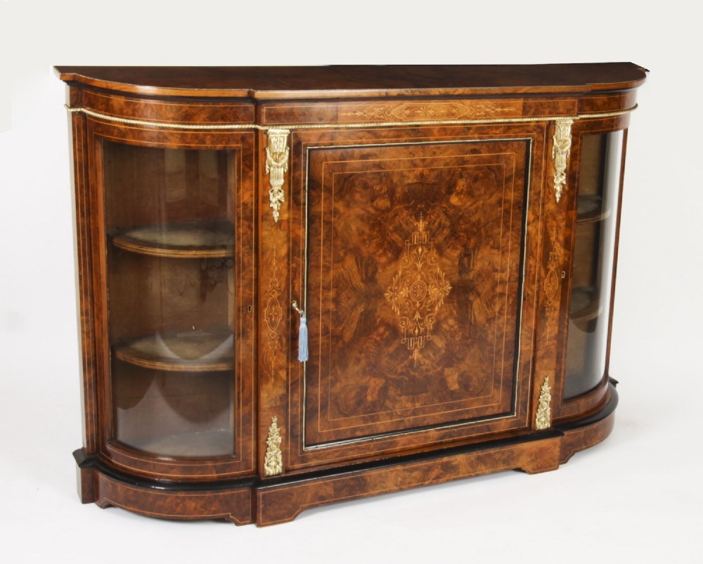 Antique Victorian Walnut Ebonised & Marquetry Credenza 19th C