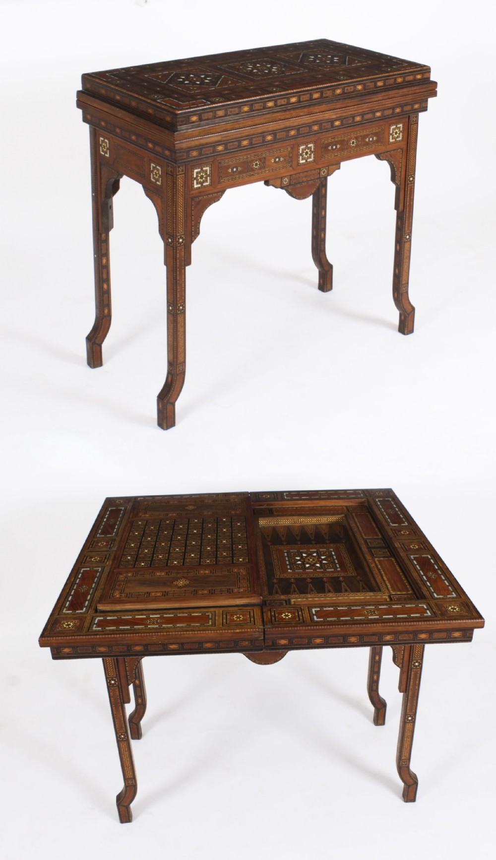 Antique Damascus Syrian Inlaid Card, Chess, Backgammon, Games table C1900