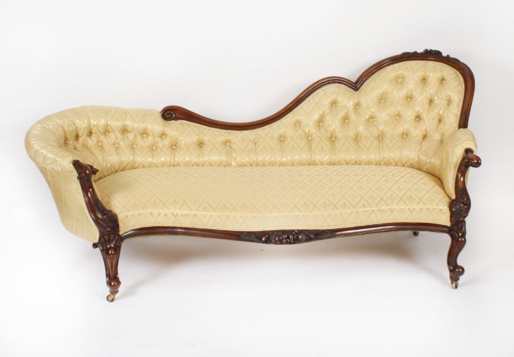 Antique Victorian Walnut Sofa Chaise Longue Settee 19th Century