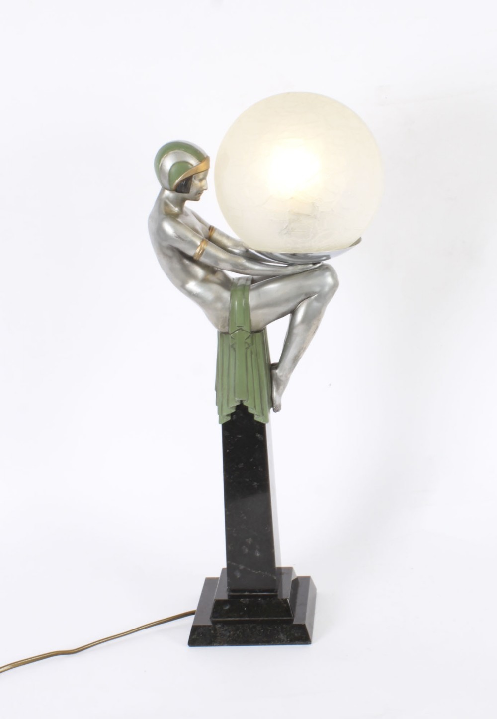 Antique Biba Silvered Art Deco Lady Sculpture Table Lamp Circa 1930