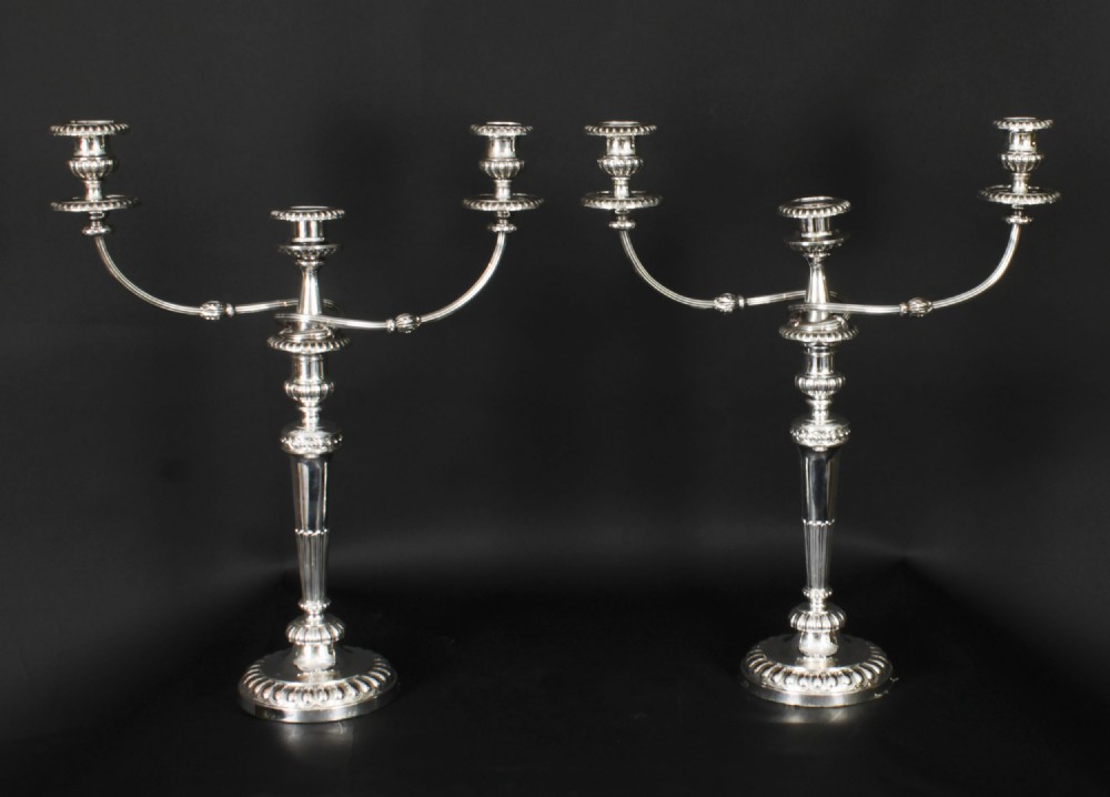 Antique Pair 21inch George III Three Light Candelabra by Matthew Boulton 18th C