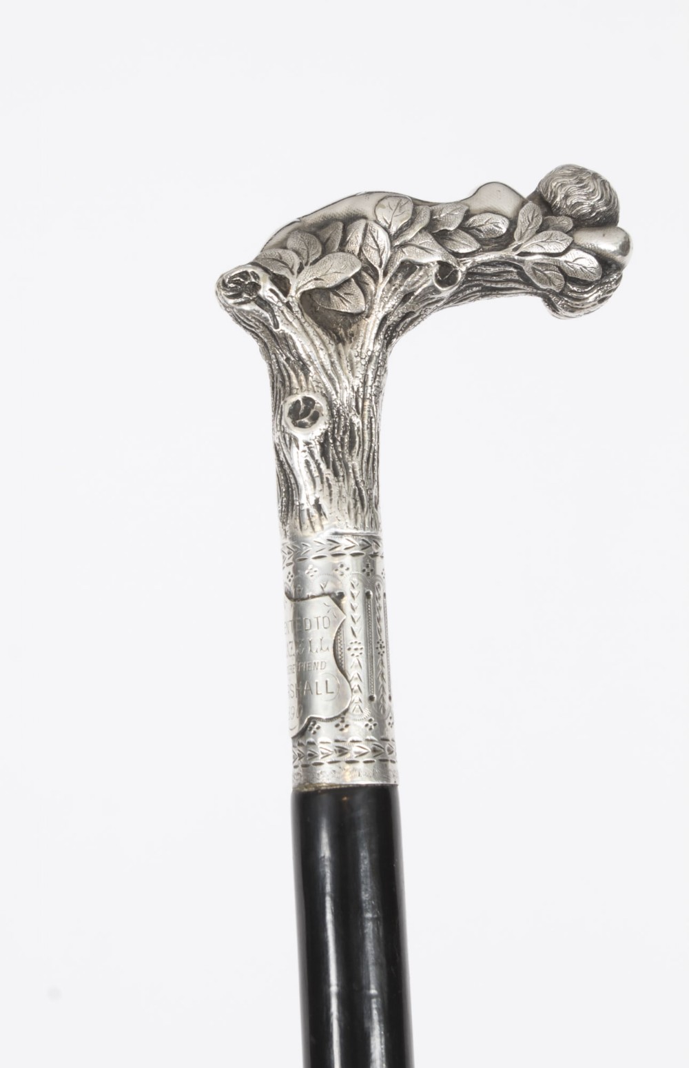Antique Victorian Silver & Ebonized Walking Stick Dated 1890