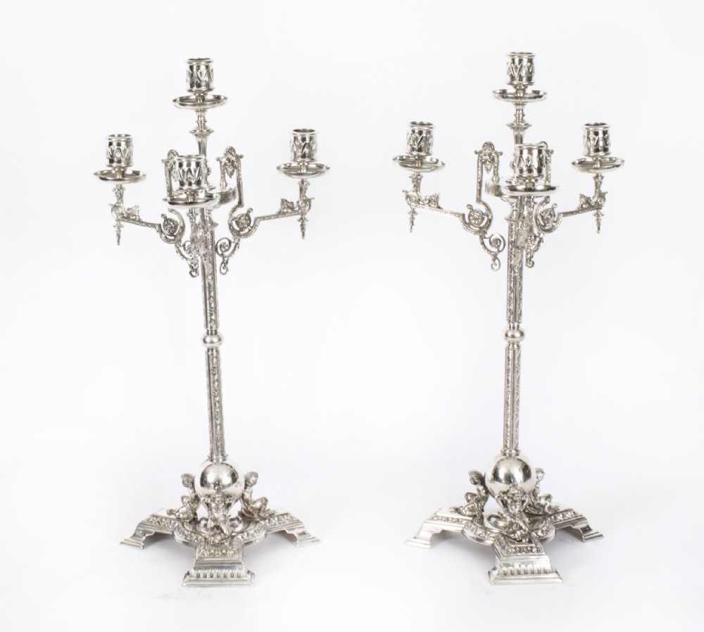 Antique Pair Victorian 5 Light Candelabra James Dixon 19th C