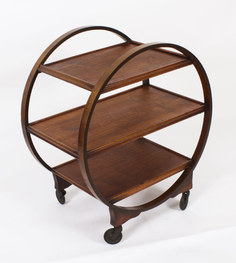 Antique Art Deco Figured Walnut Serving Trolley c.1920 20th C