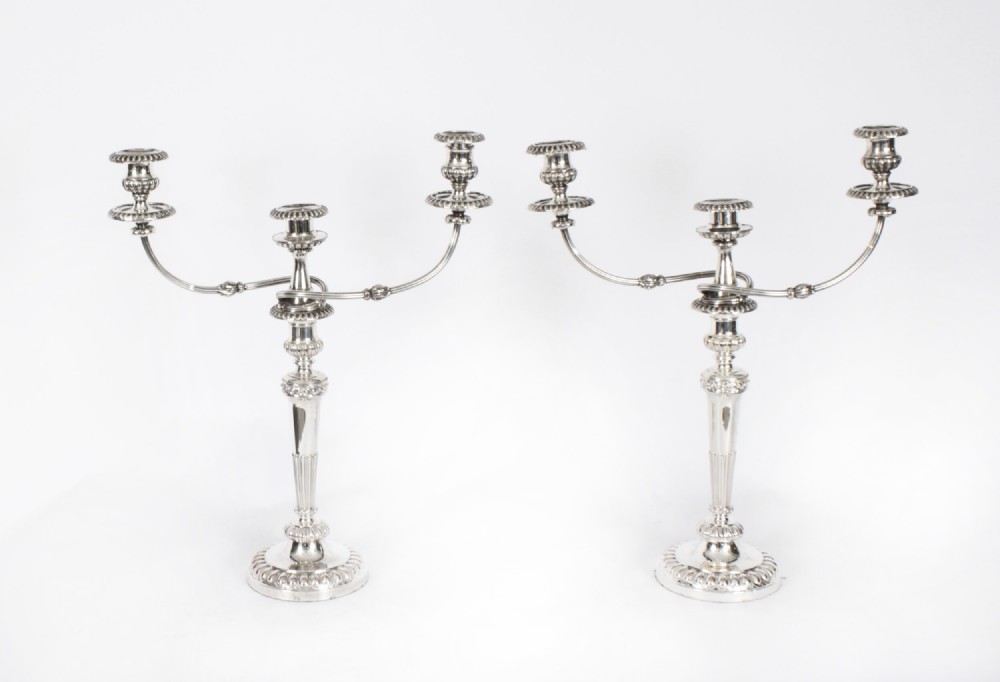 Antique Pair 21inch George III Three Light Candelabra by Matthew Boulton 18th C
