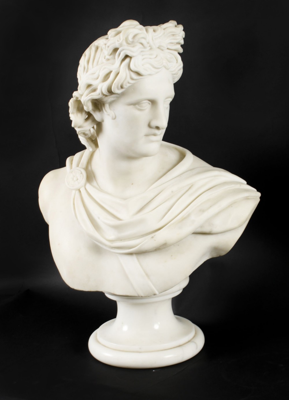 Antique Italian Marble Bust of Greek God Apollo Belvedere 19th Century