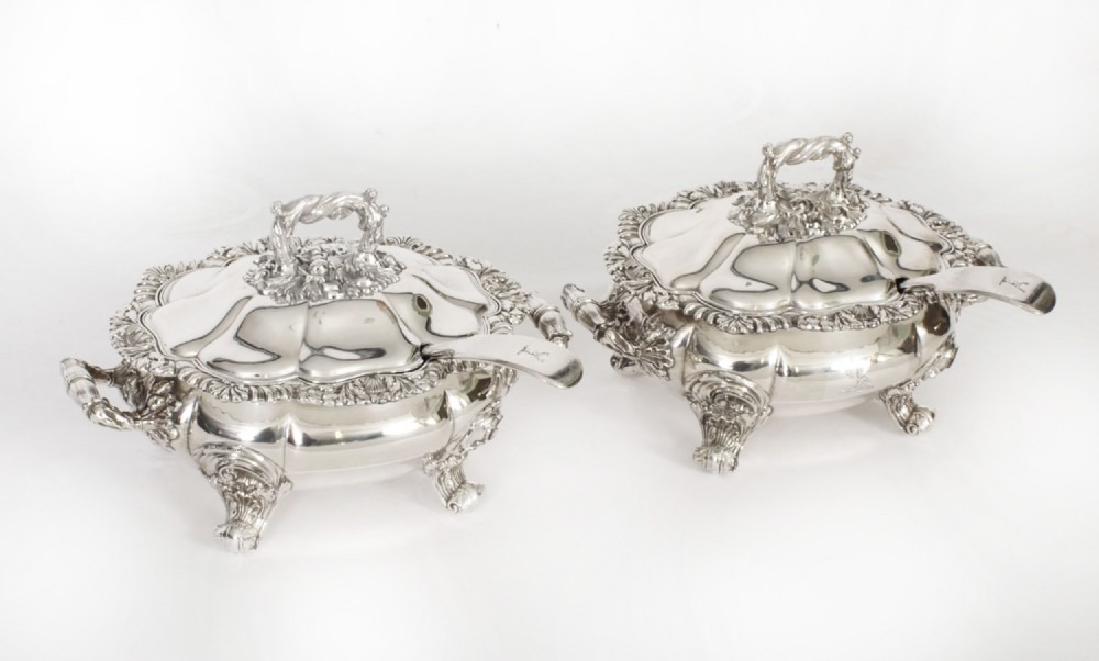 Antique Pair Old Sheffield Oval Lidded Sauce Tureens C1820 19th Century