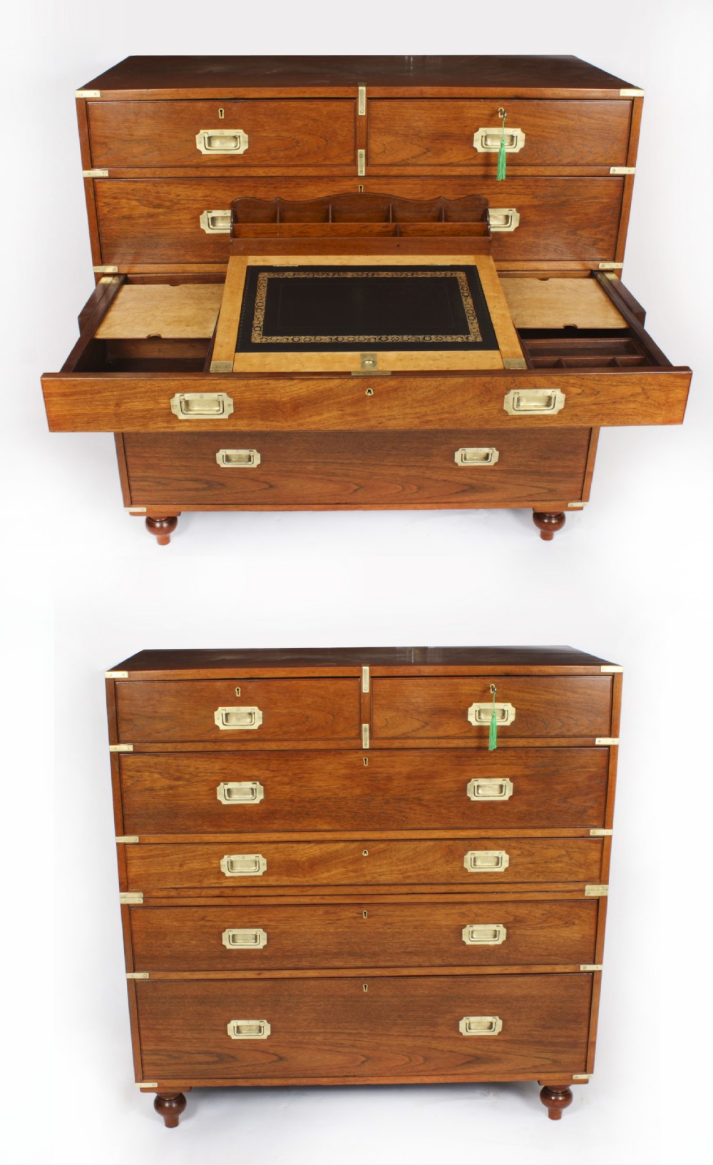 Antique Victorian Military Teak Secretaire Chest of Drawers C1840 19th C