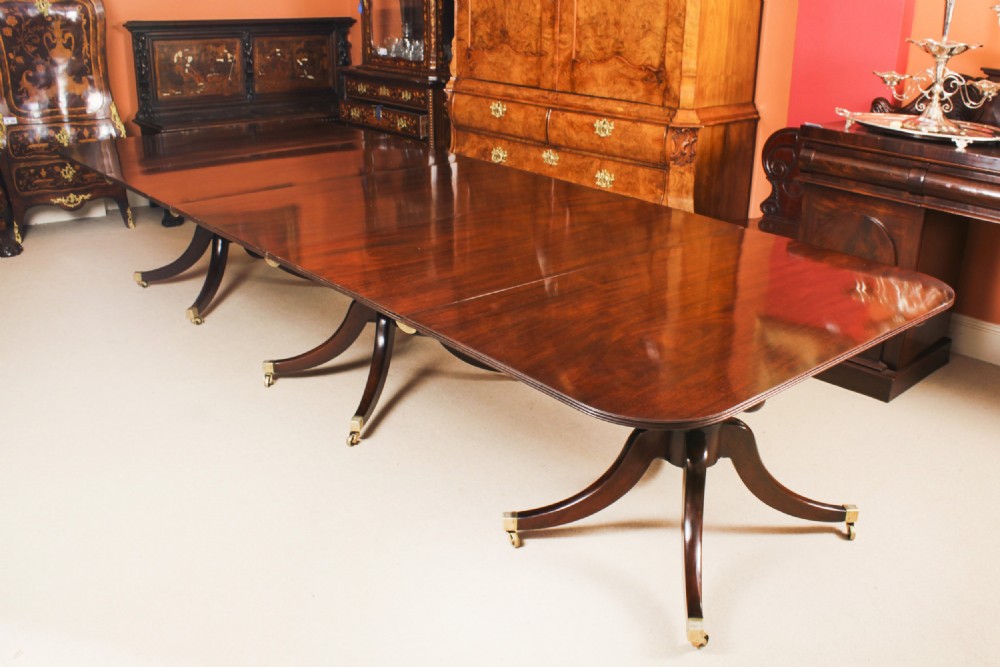 Antique 12ft Regency Mahogany Triple Pillar Dining Table c1830 19th C