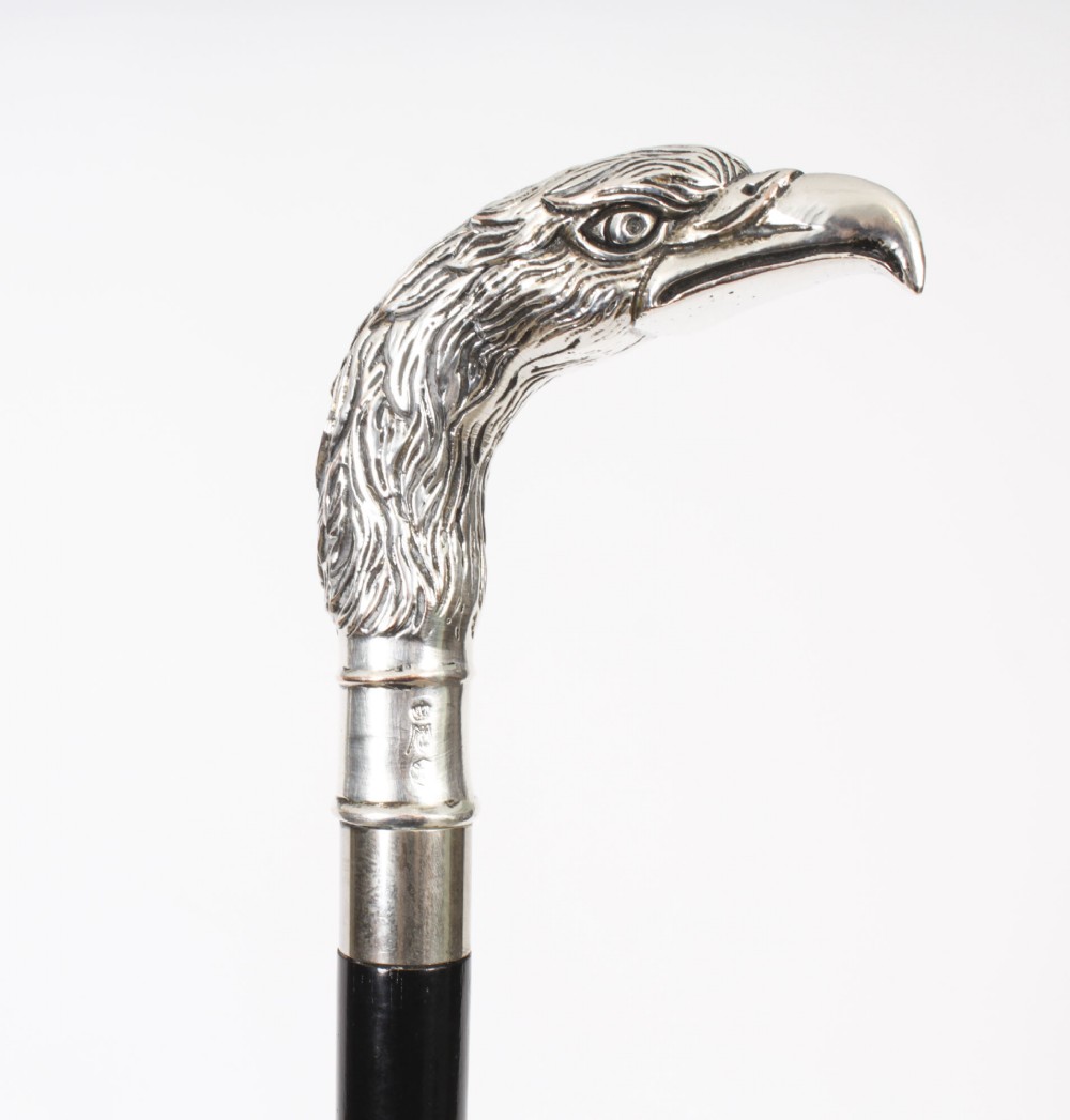 Antique Russian Silver Eagle Handle Walking Stick 19th Century