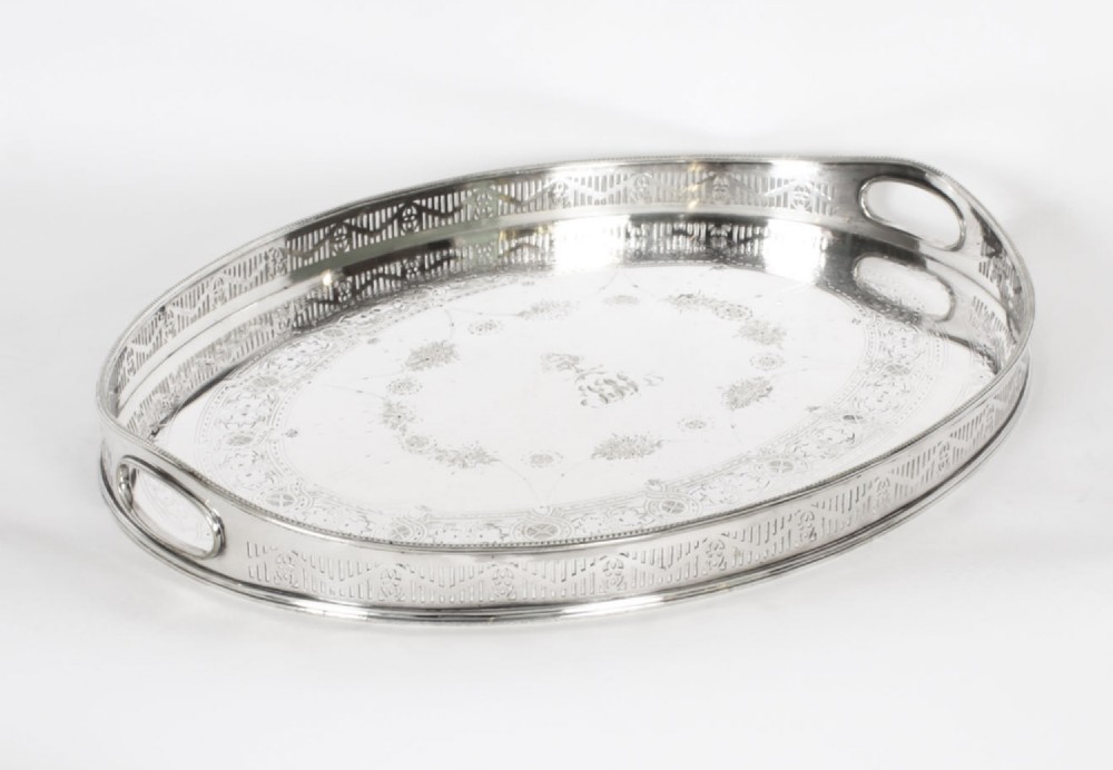 Antique Victorian Oval Silver Plated Gallery Tray 19th Century