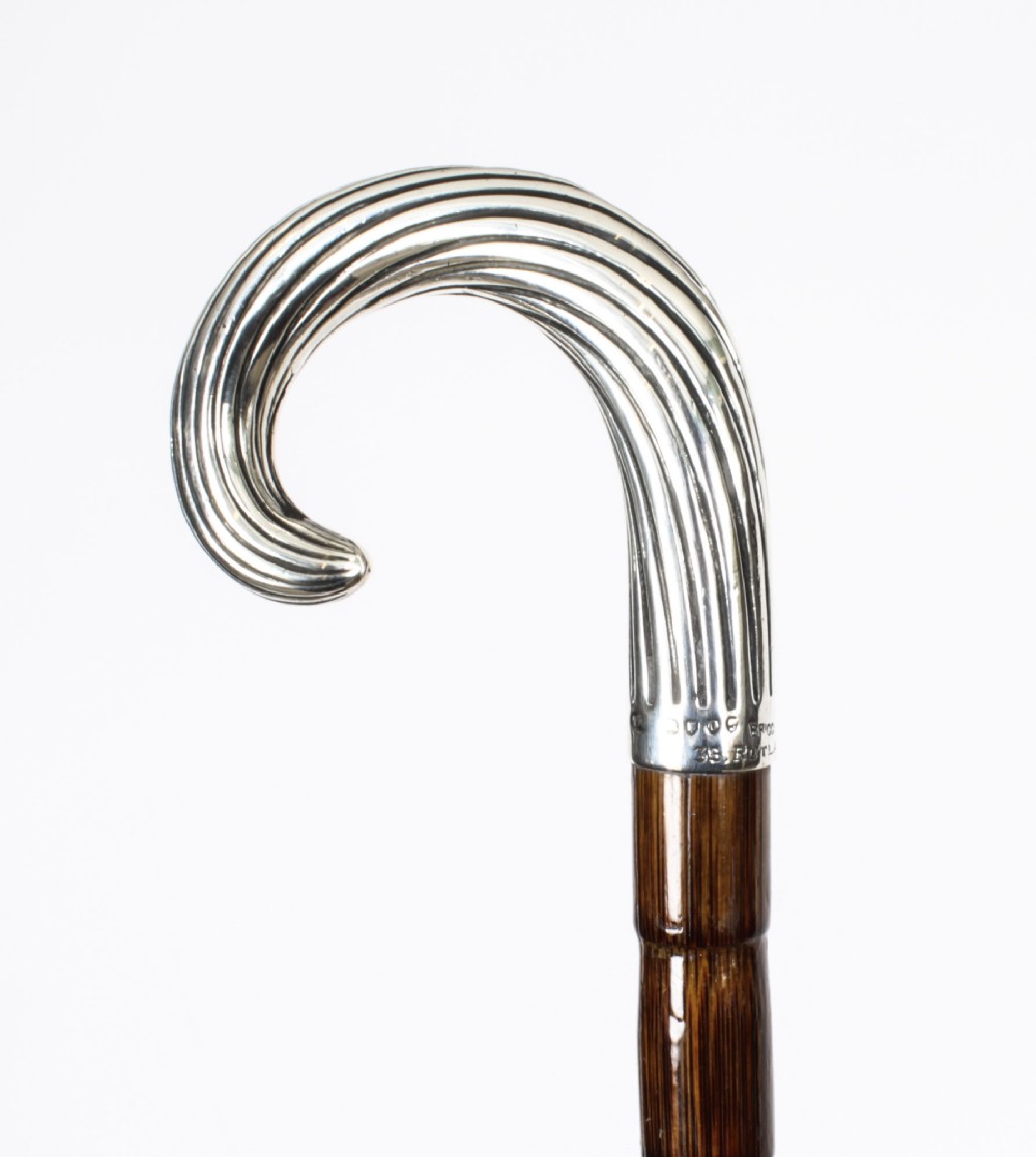Antique Sterling Silver Walking Cane Stick Brigg of London 1889 19th C