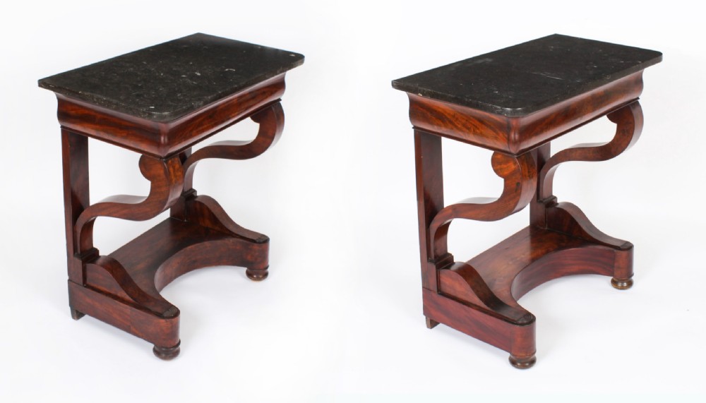 Antique Pair French Empire Marble Top Console Tables Circa 1840 19th C View II