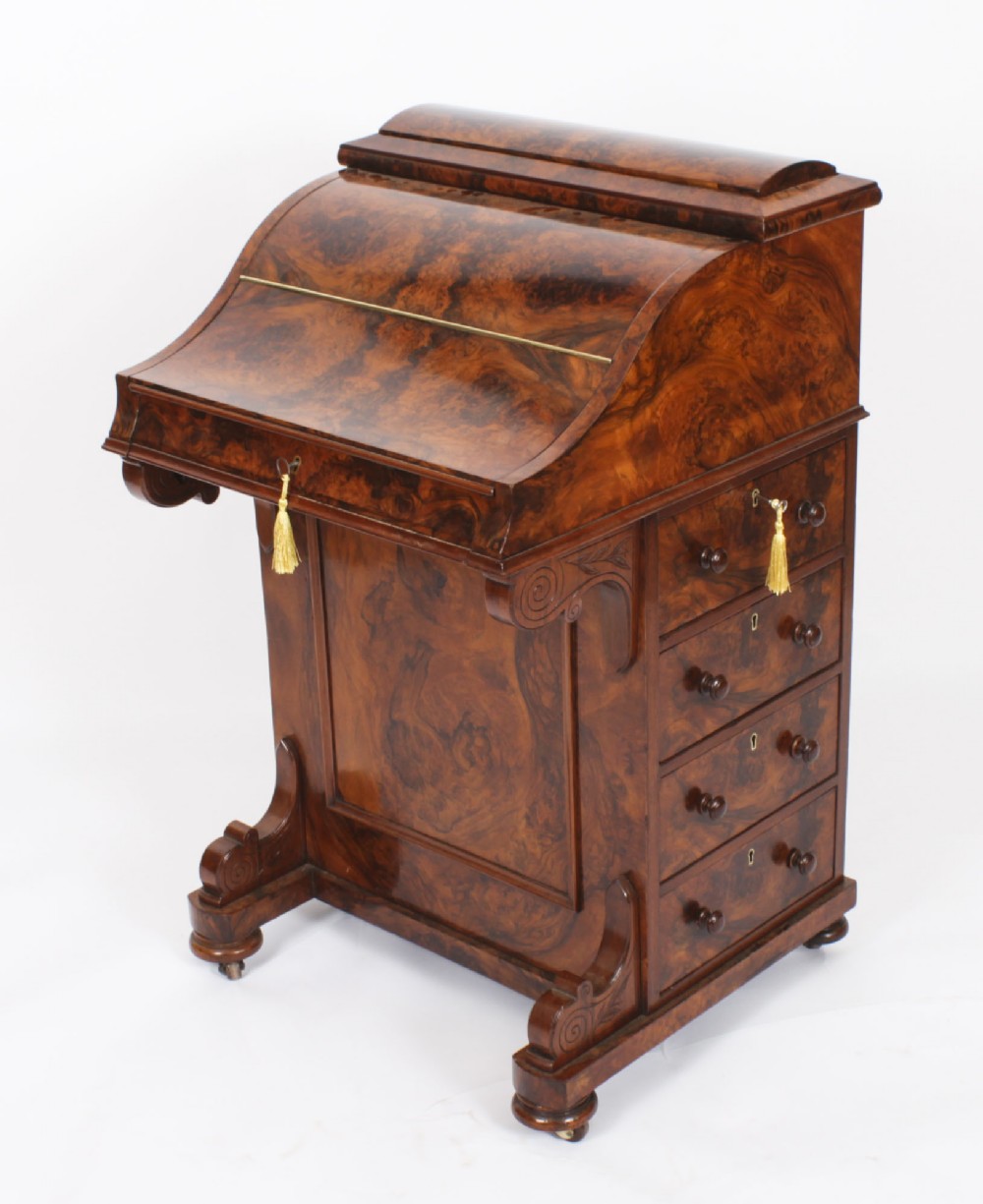 Antique Burr Walnut Pop Up Davenport Desk c.1860 19th Century