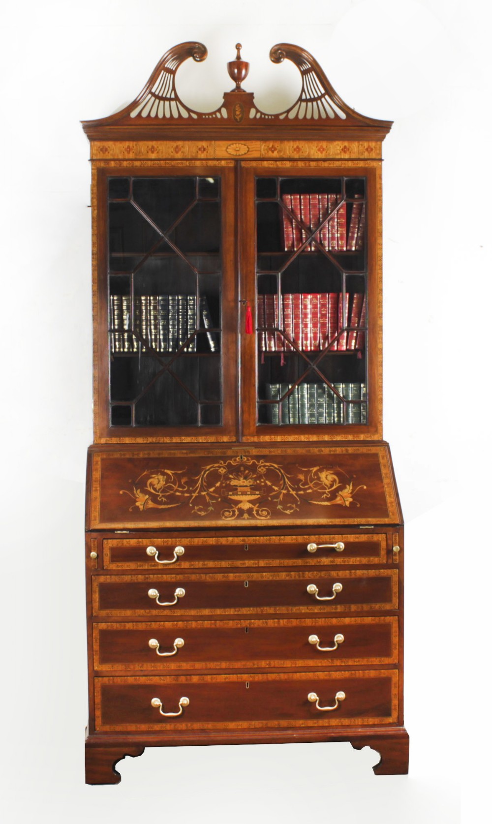 Antique English Flame Mahogany Bureau Bookcase 19th Century