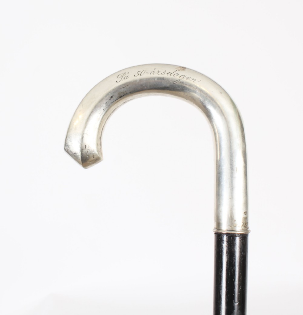 Antique Swedish Silver Walking Cane Stick 19th Century