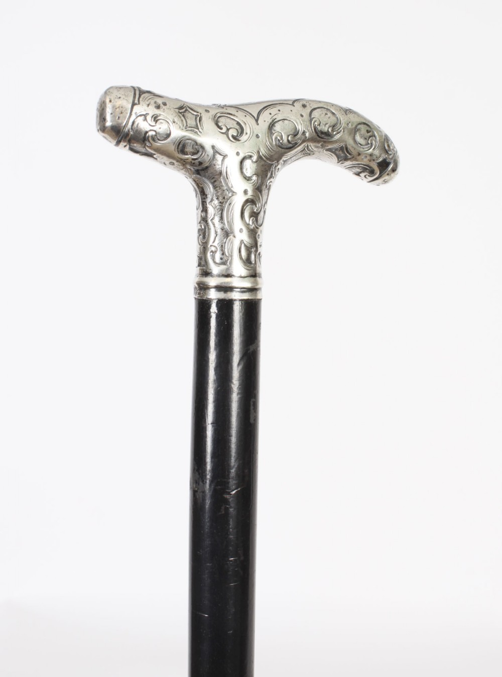 Antique Walking Cane Stick Silver Handle 1890