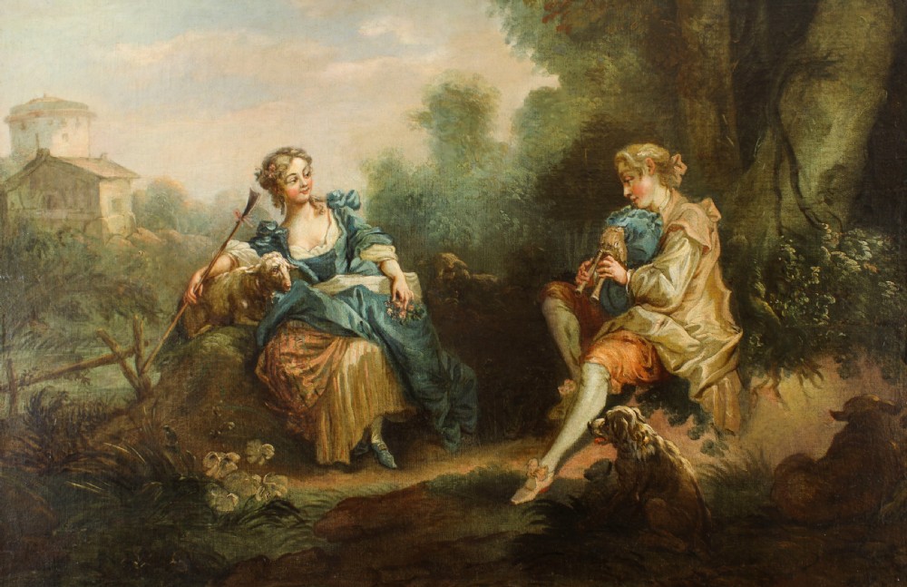 Antique Oil Painting Manner of Jean-Antoine Watteau The Serenade Early 19Th C View II
