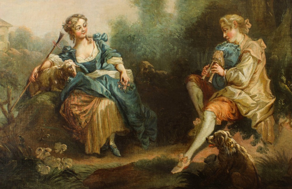 Antique Oil Painting Manner of Jean-Antoine Watteau The Serenade Early 19Th C View III