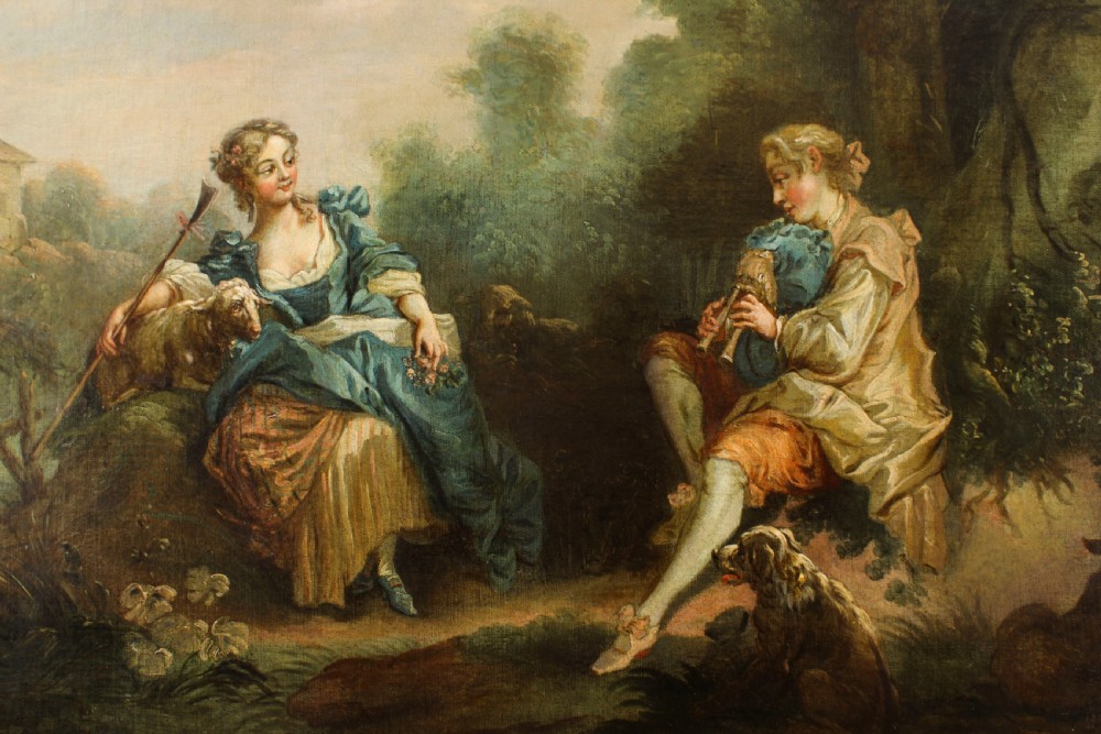 Antique Oil Painting Manner of Jean-Antoine Watteau The Serenade Early 19Th C View IV