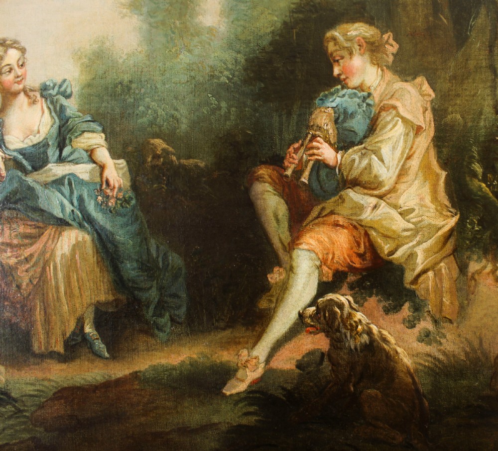 Antique Oil Painting Manner of Jean-Antoine Watteau The Serenade Early 19Th C View VI