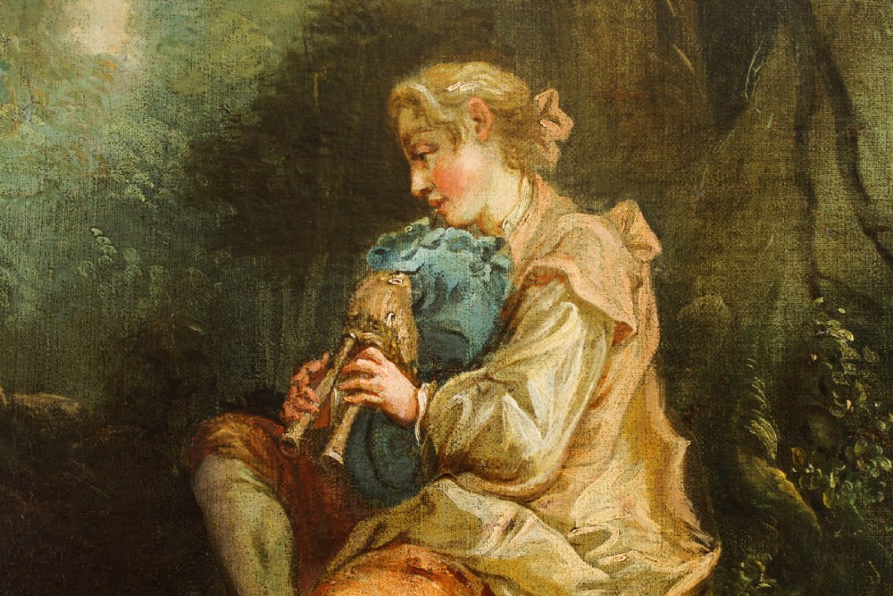 Antique Oil Painting Manner of Jean-Antoine Watteau The Serenade Early 19Th C View VII