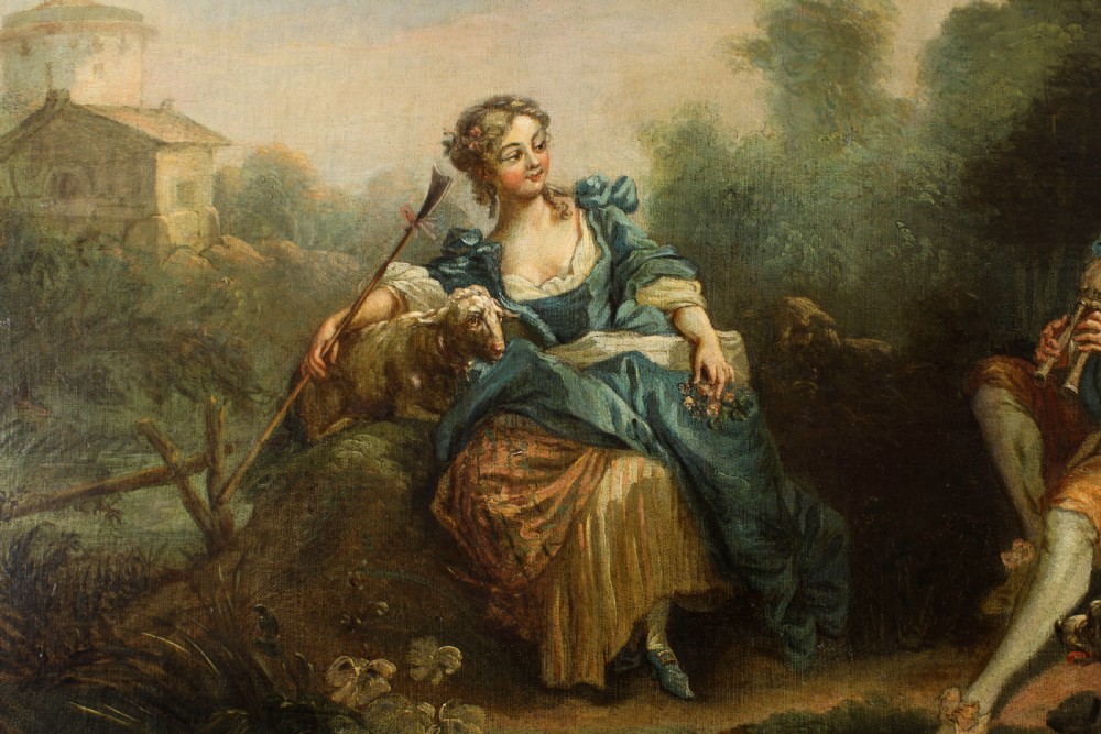 Antique Oil Painting Manner of Jean-Antoine Watteau The Serenade Early 19Th C View VIII