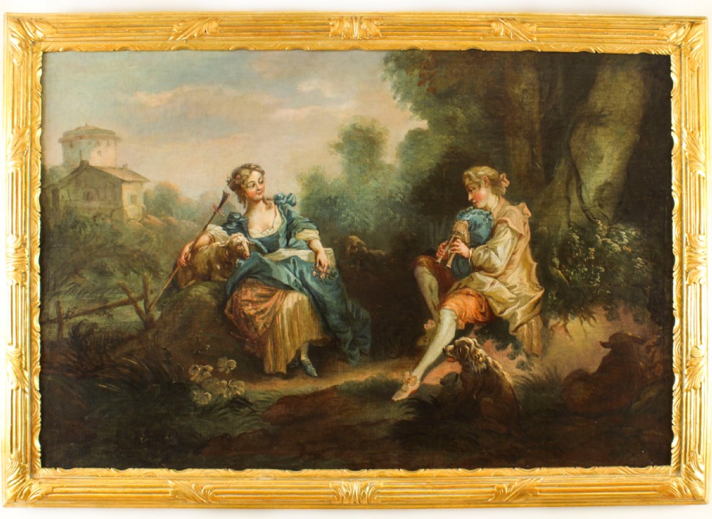 Antique Oil Painting Manner of Jean-Antoine Watteau The Serenade Early 19Th C View XV