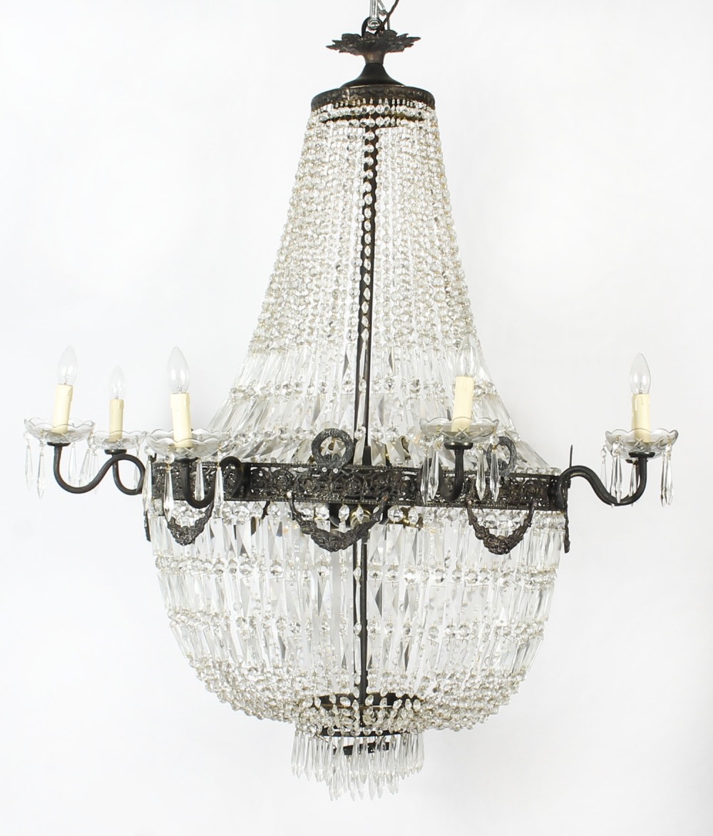 Antique Louis Revival 20 light Ballroom Cut Crystal Tent Chandelier c1920