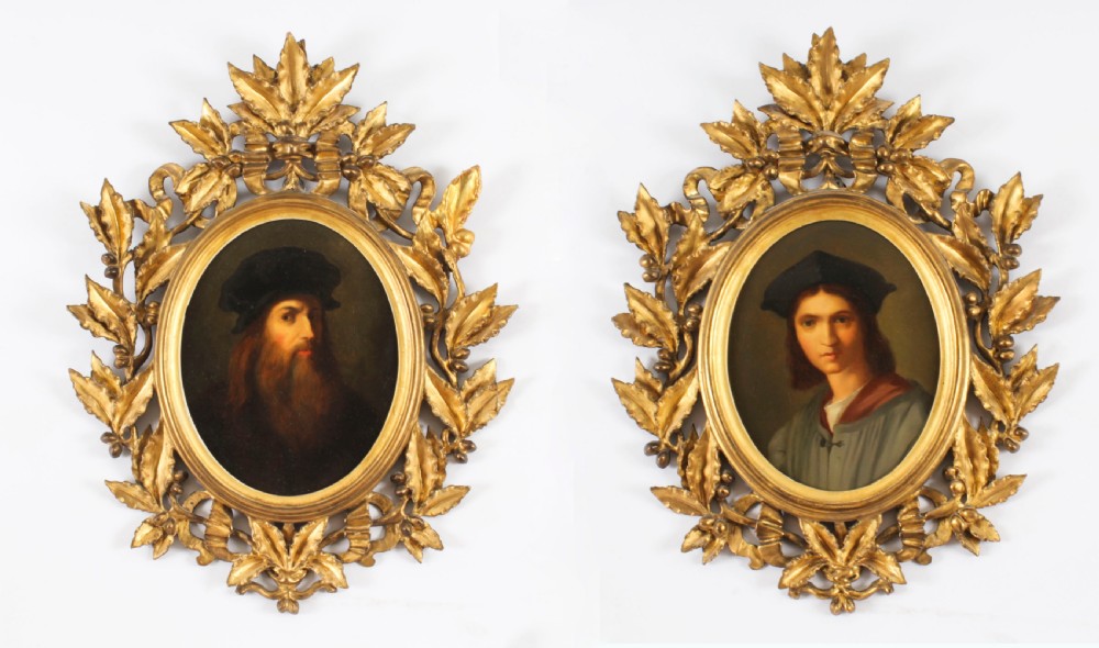 Antique Pair Oval Leonardo Da Vinci and Raphael Paintings Circa 1780 18th C