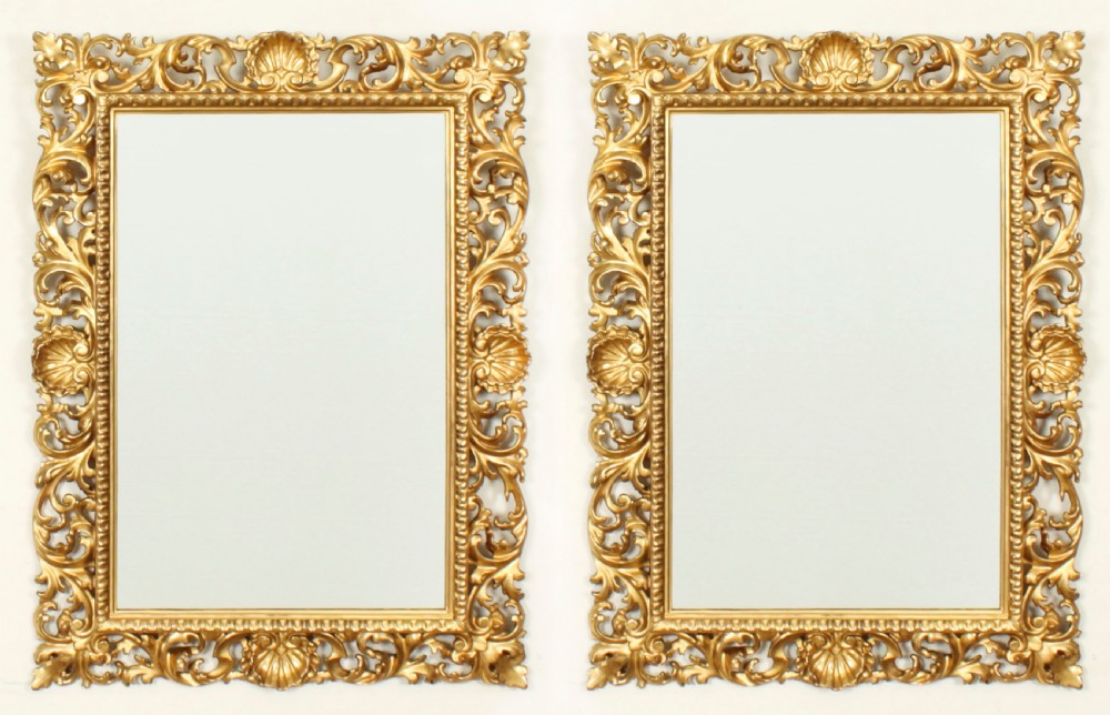 Antique Pair Italian Giltwood Florentine Overmantle Mirror 83 x 61cm 19thCentury View XVI