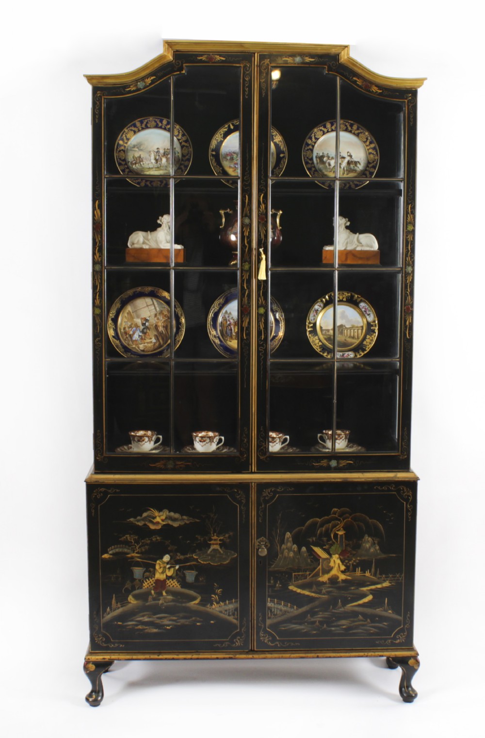 Antique Japanese Revival Black Lacquered Display Cabinet Circa1900