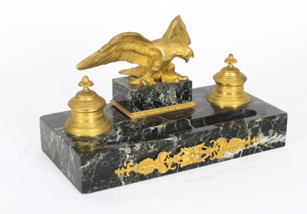 Antique French Ormolu & Marble Double Encrier Inkstand Standish 19th C