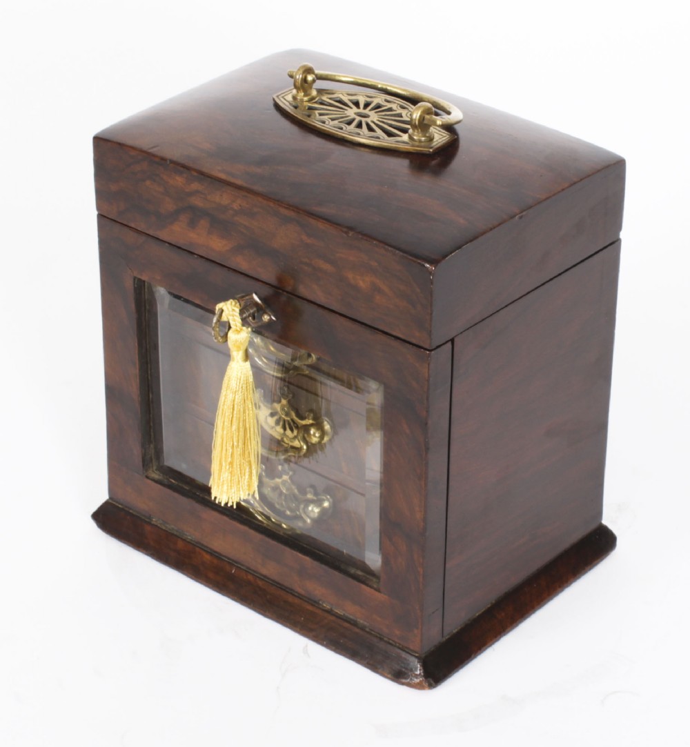 Antique English Victorian Burr Walnut Jewellery casket 19th C