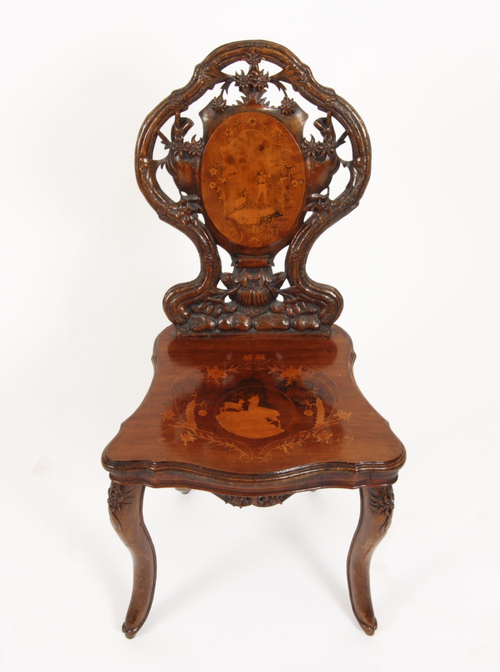 Antique Swiss Walnut Marquetry inlaid Chair 19th C