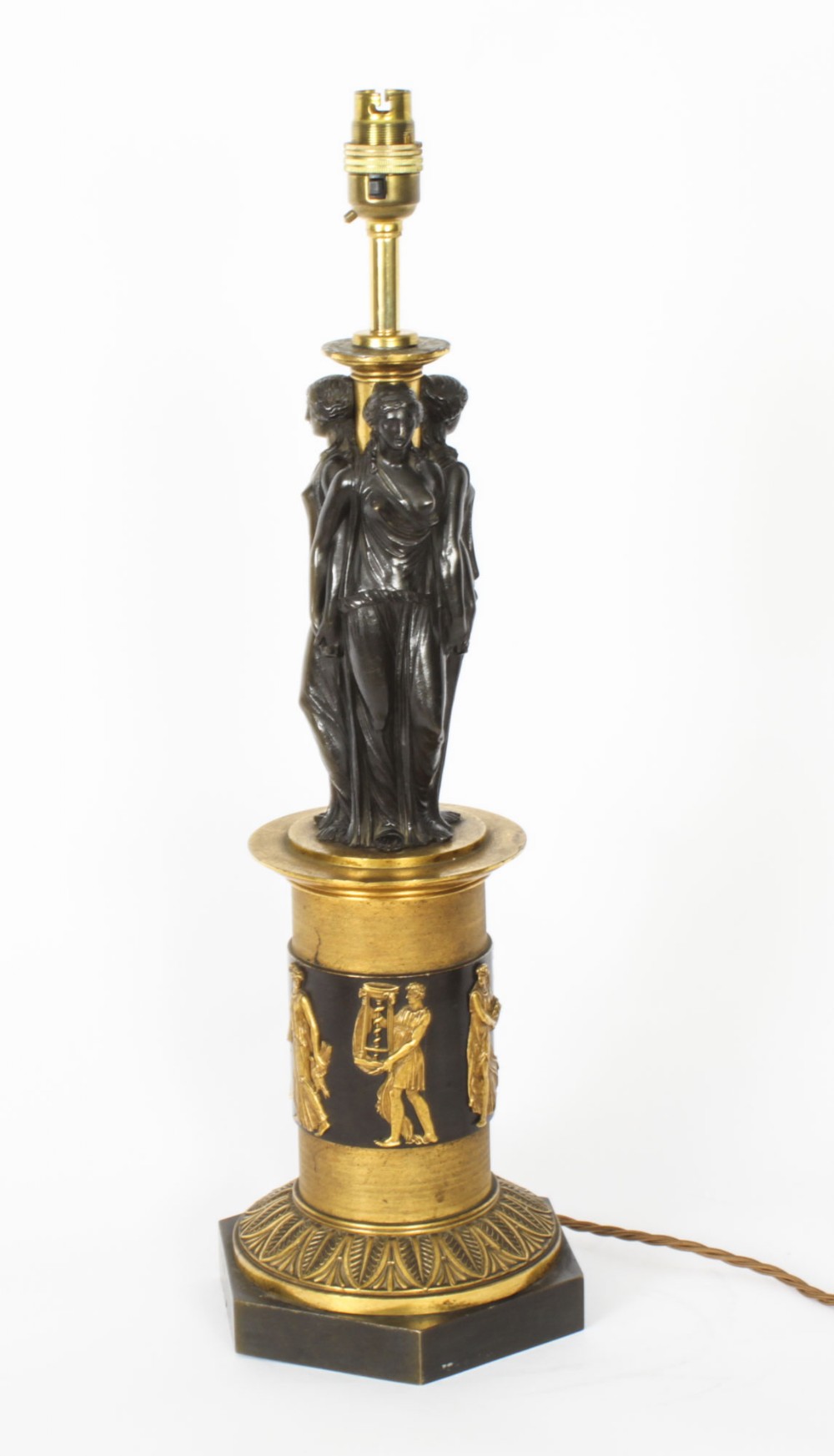 Antique Three Graces after Canova Bronze Scupture Table Lamp 19th C