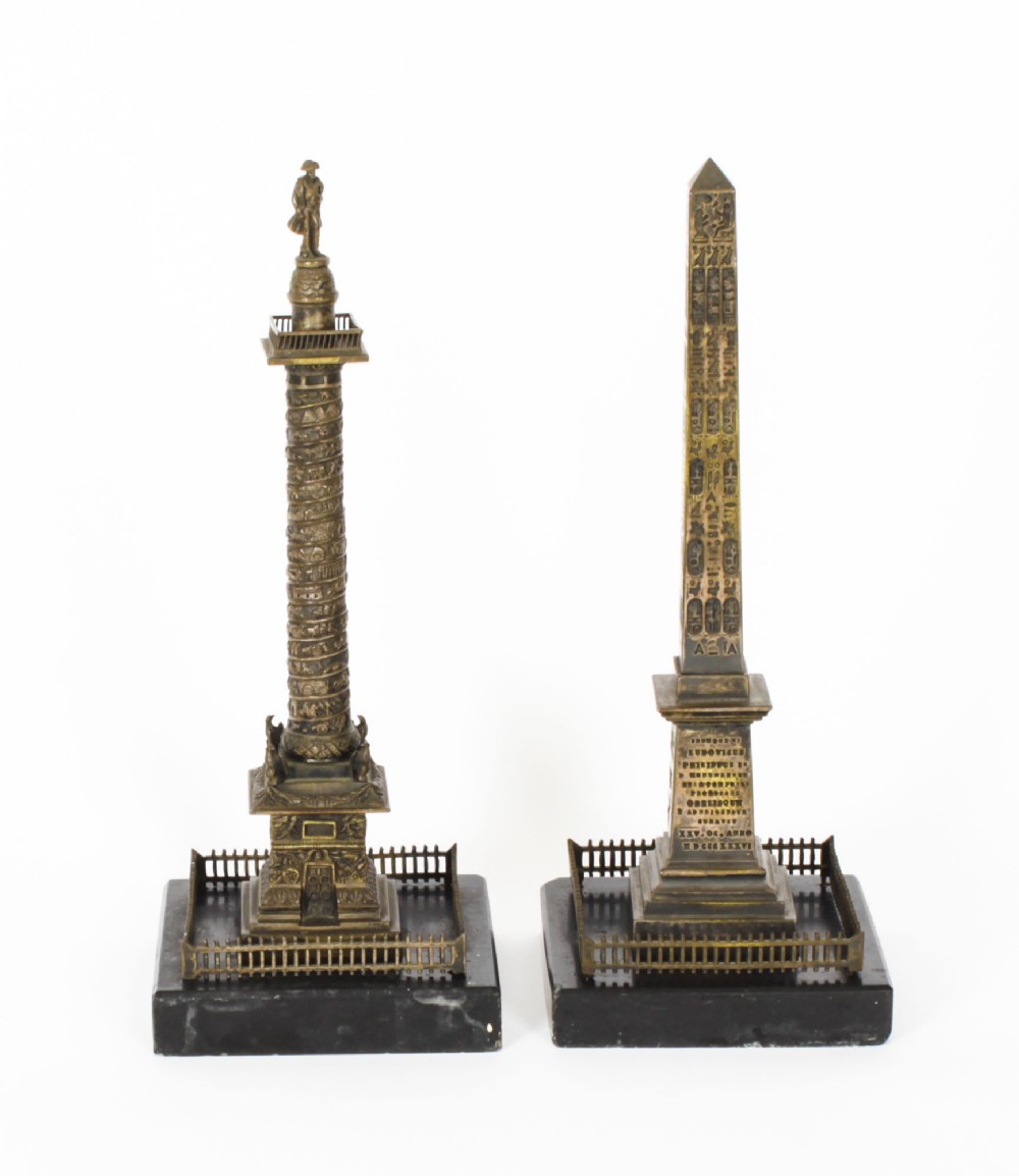 Antique Grand Tour Bronze Models of Colonne Vendôme and the Luxor Obelisk 19th C