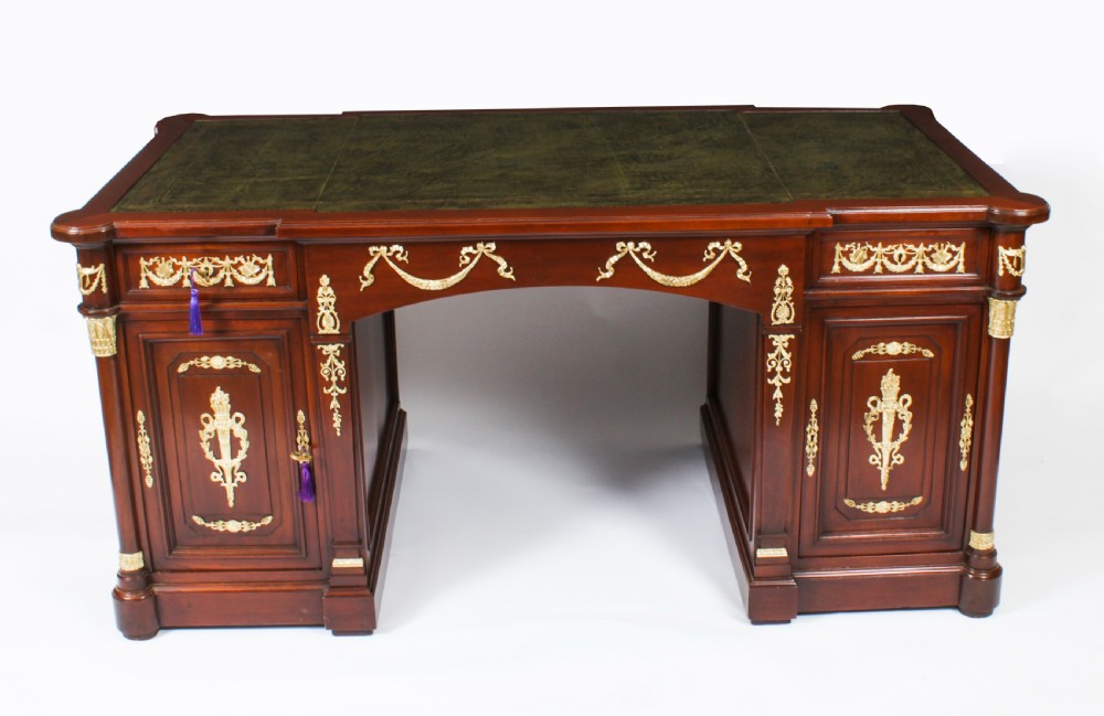 Antique French Empire Revival Ormolu Mounted Partners Desk 19th C View XIX