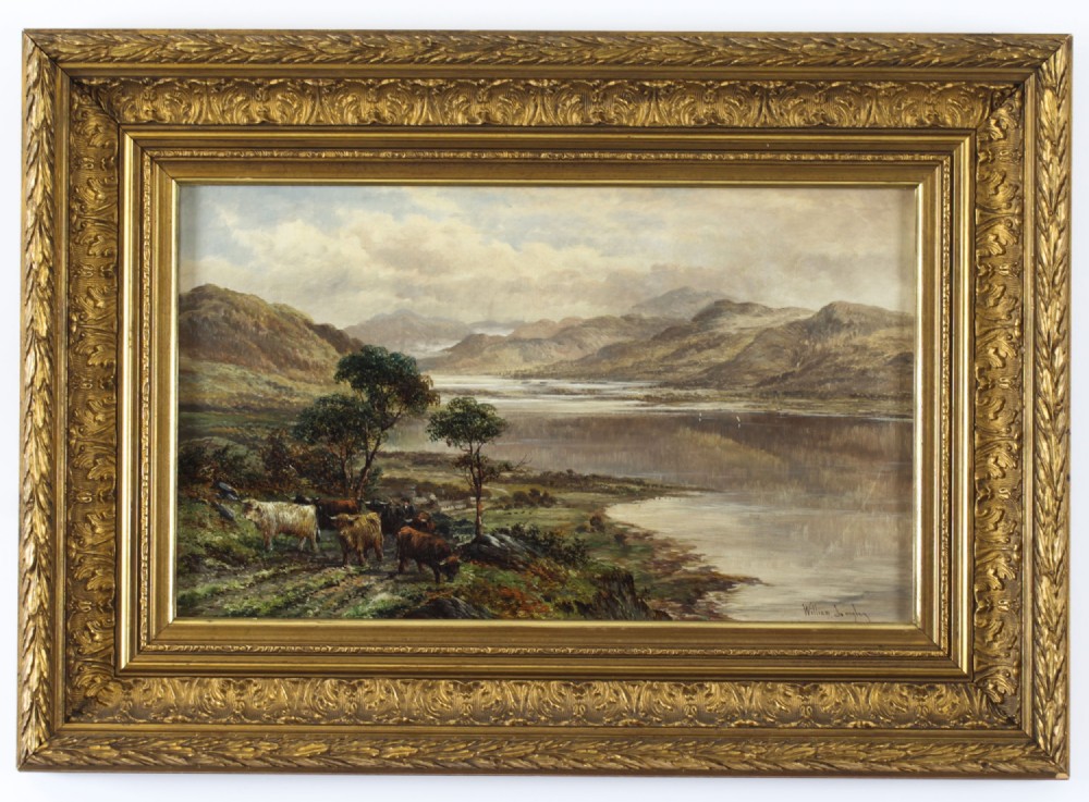 Antique Pair Paintings Highland Cattle' William Langley 19th Century