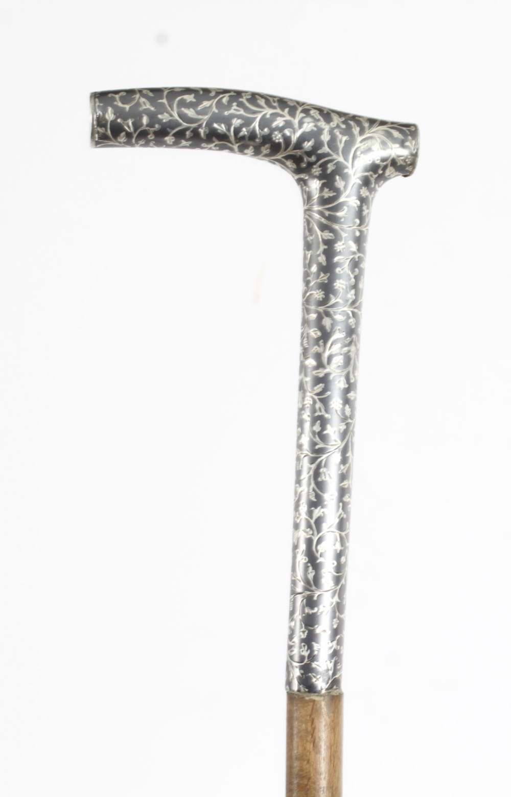 Antique Continental Silver Niello Walking Stick Cane C1880 91cm 36 inche