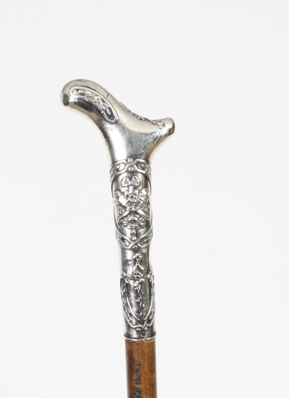 Antique Silver Malacca Walking Cane Swagger Stick Late 19th C 91cm/36inch