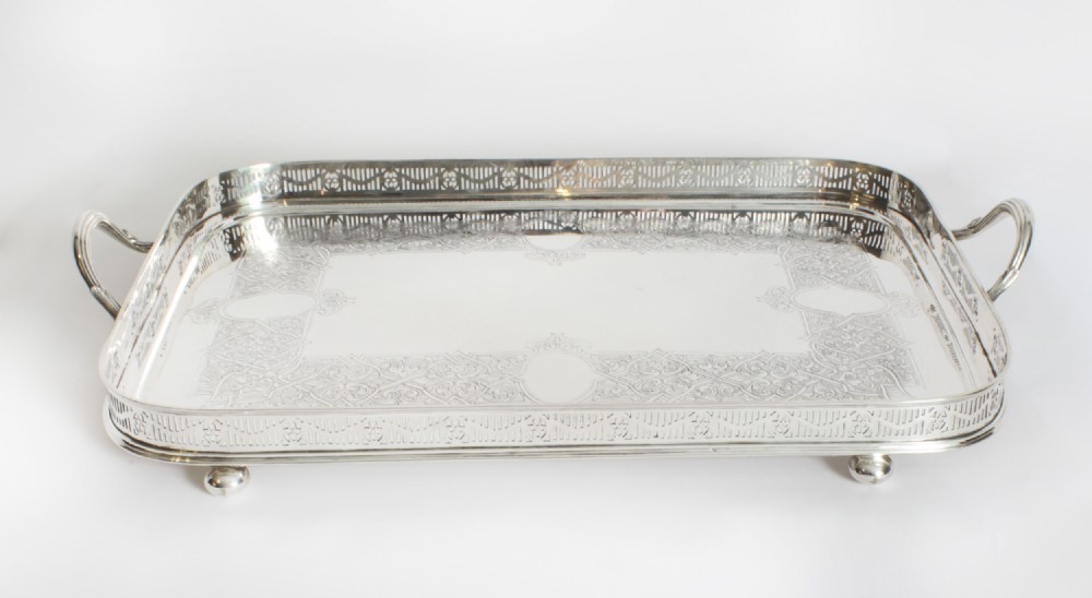 Antique Edwardian Silver Plated Gallery Tray 19th Century