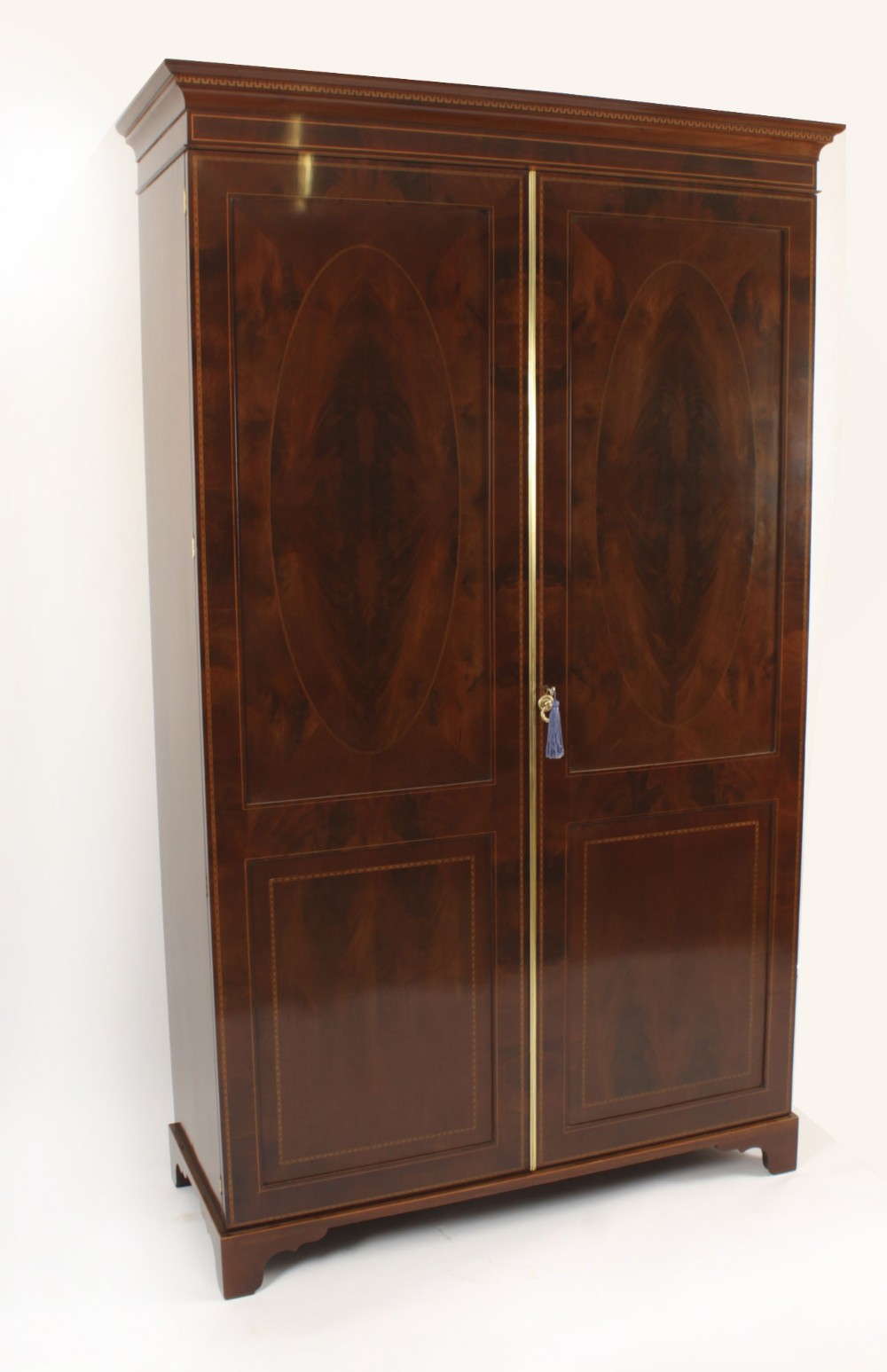 Antique English Edwardian Mahogany Inlaid Wardrobe Late 19th Century