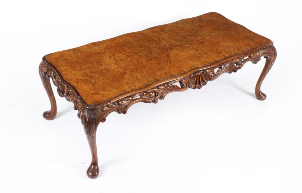 Antique Queen Anne Revival Burr Walnut Coffee Table c.1920