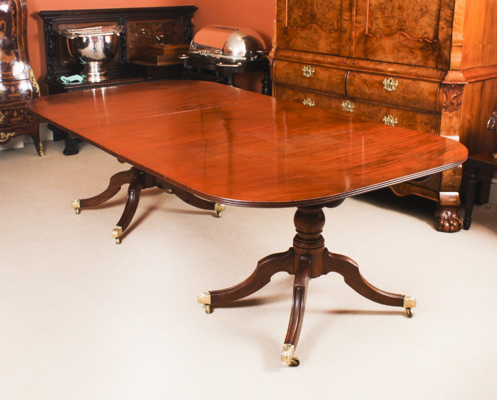 Antique Regency Twin Pillar Flame Mahogany Dining Table C1820 19th C