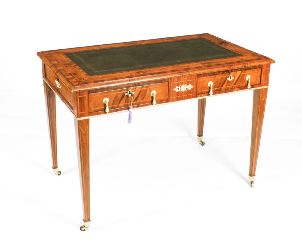 Antique Victorian Burr Walnut Writing Table Bureau Plat 19th C
