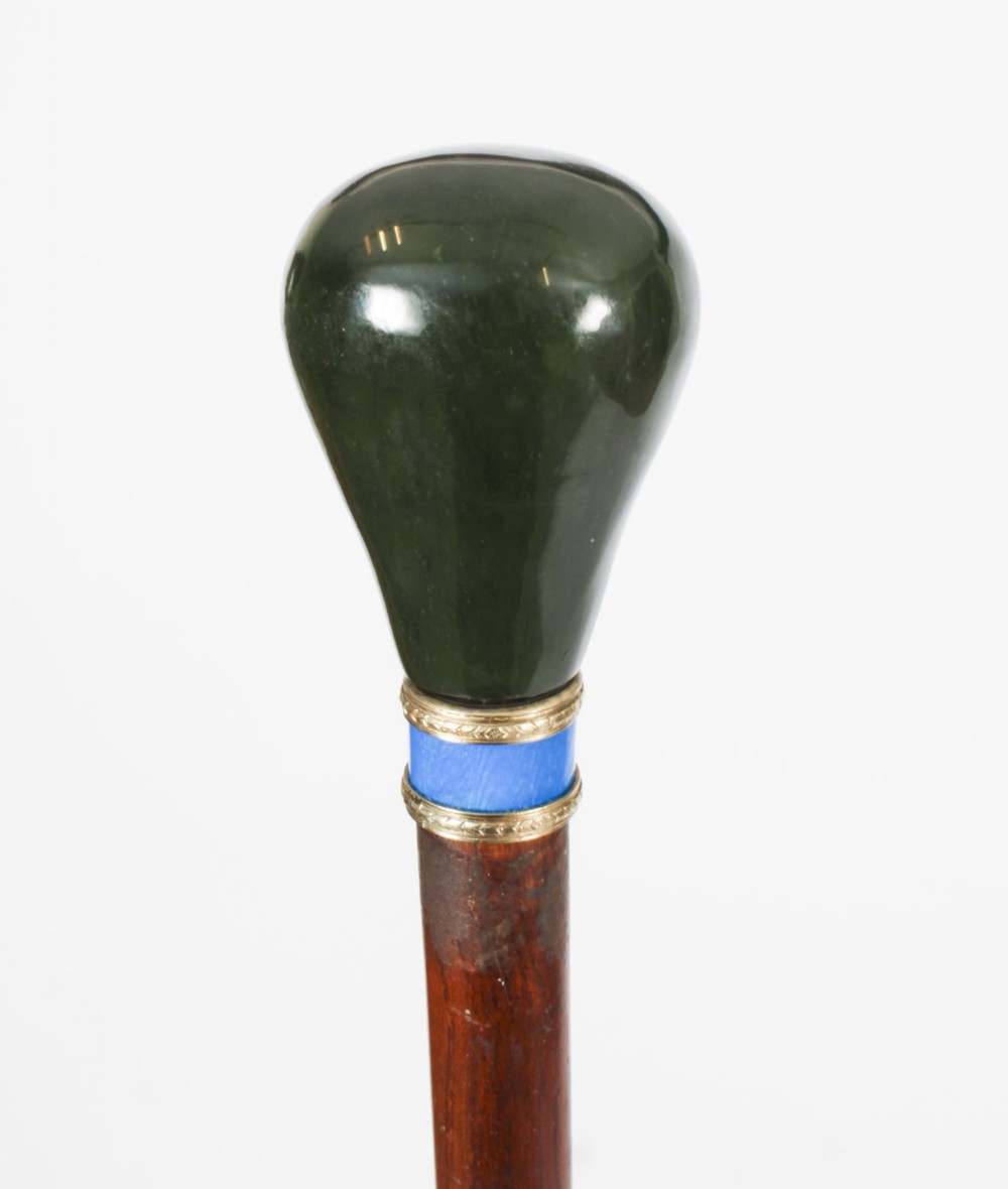 Antique Russian Silver Gilt & Jade Enamel Walking Stick Cane 19th C 92cm-36 inch